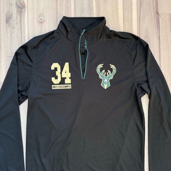 Milwaukee Bucks Sweater Men's Medium Black Long Sleeve 1/4 Zip Antetokounmpo #34 - Picture 2 of 6